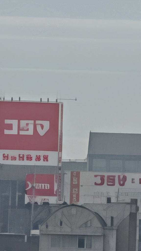コジマの看板を100倍ズームで撮影した写真