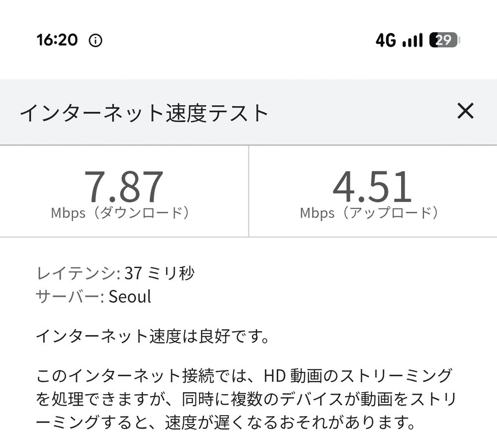 楽天モバイルの通信速度を測定した画像